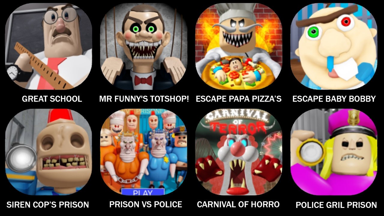 GREAT SCHOOL BREAKOUT! (FIRST PERSON OBBY), ESCAPE MR FUNNY'S TOTSHOP!, ESCAPE PAPA PIZZA'S PIZZERIA