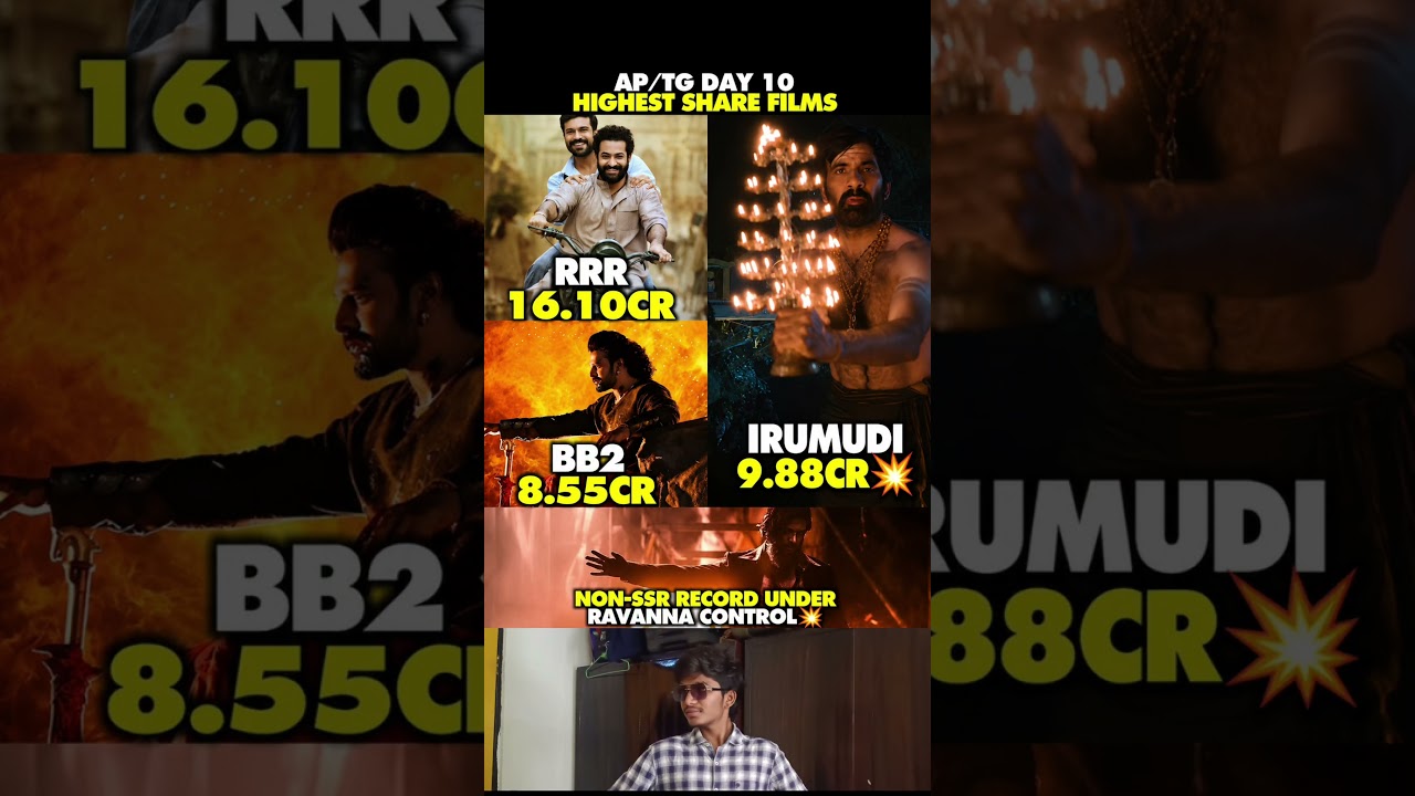 🔥Ravanna Mass💥AP/TG DAY 10&mdash; HIGHEST SHARE FILMS! | RRR vs Irumudi vs Baahubali 2#movie #shorts