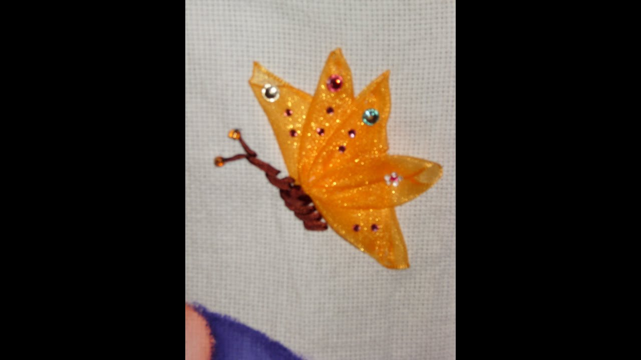 DIY Cómo bordar  una  mariposa de perfil  en listón/cintas