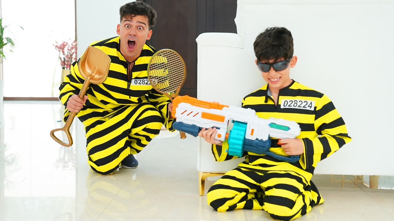 Jason Pretend Nerf Battle Game at Home with Alex
