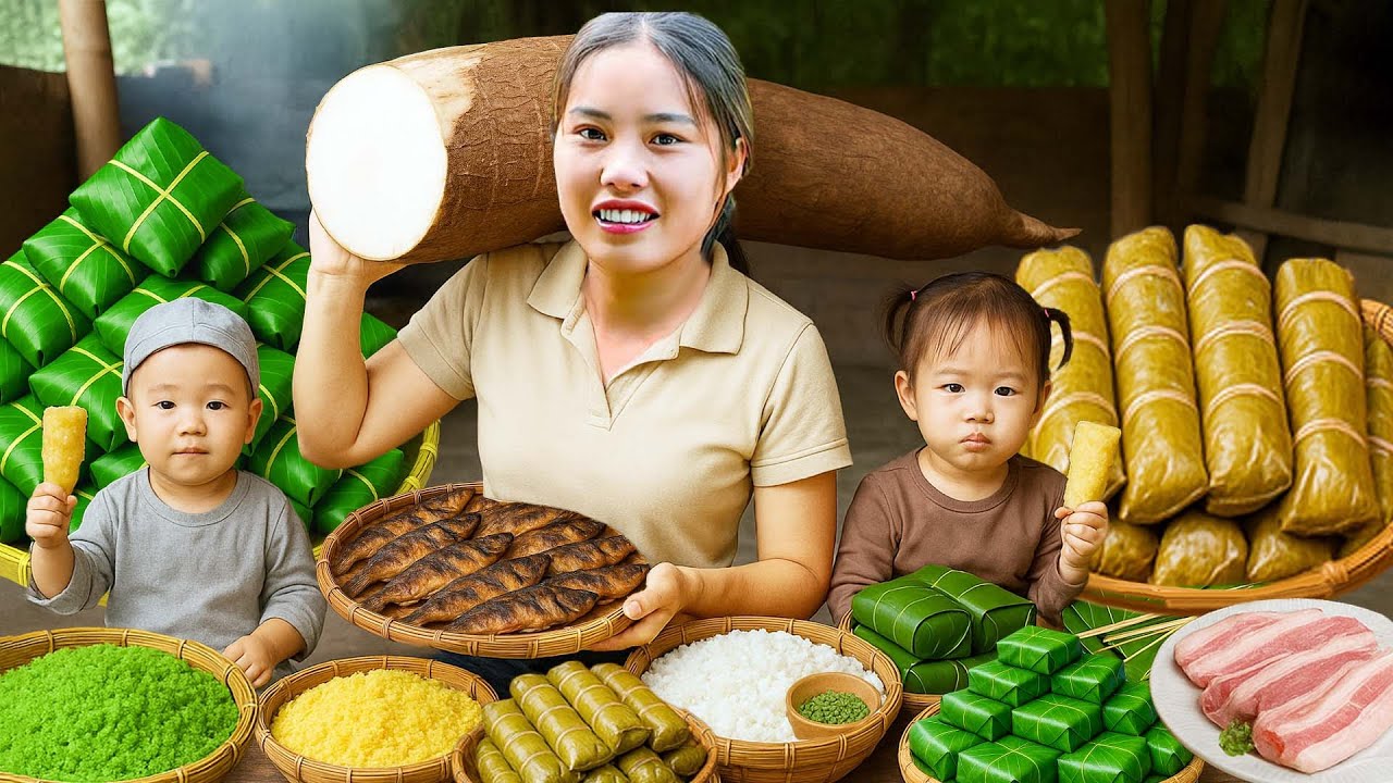 How to make giant banh chung with cassava flour, harvesting vegetable garden and grilling fish