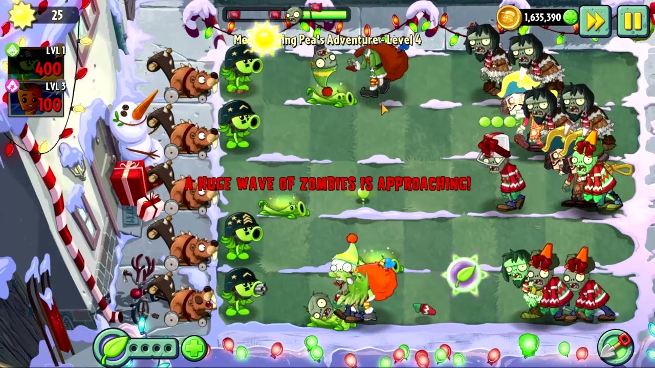 Mega Gatling Pea's Adventure Level 4 (Plants vs. Zombies 2)