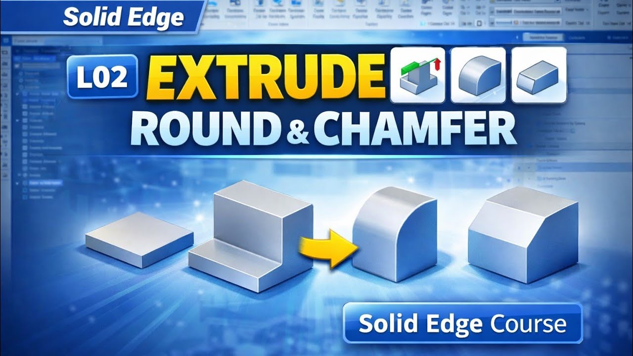 Solid Edge Tutorial for Beginners – Lesson 2 |  Extrude, Round & Chamfer Tools |