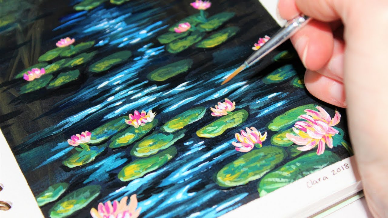 Day 15 Sketchbook Challenge Painting Water Lilies with Acrylics!