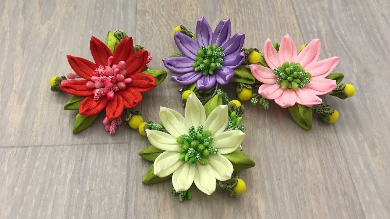 Supper simple ribbon flowers/Flor de cinta muy simple/До жути простой цветок из лент:)
