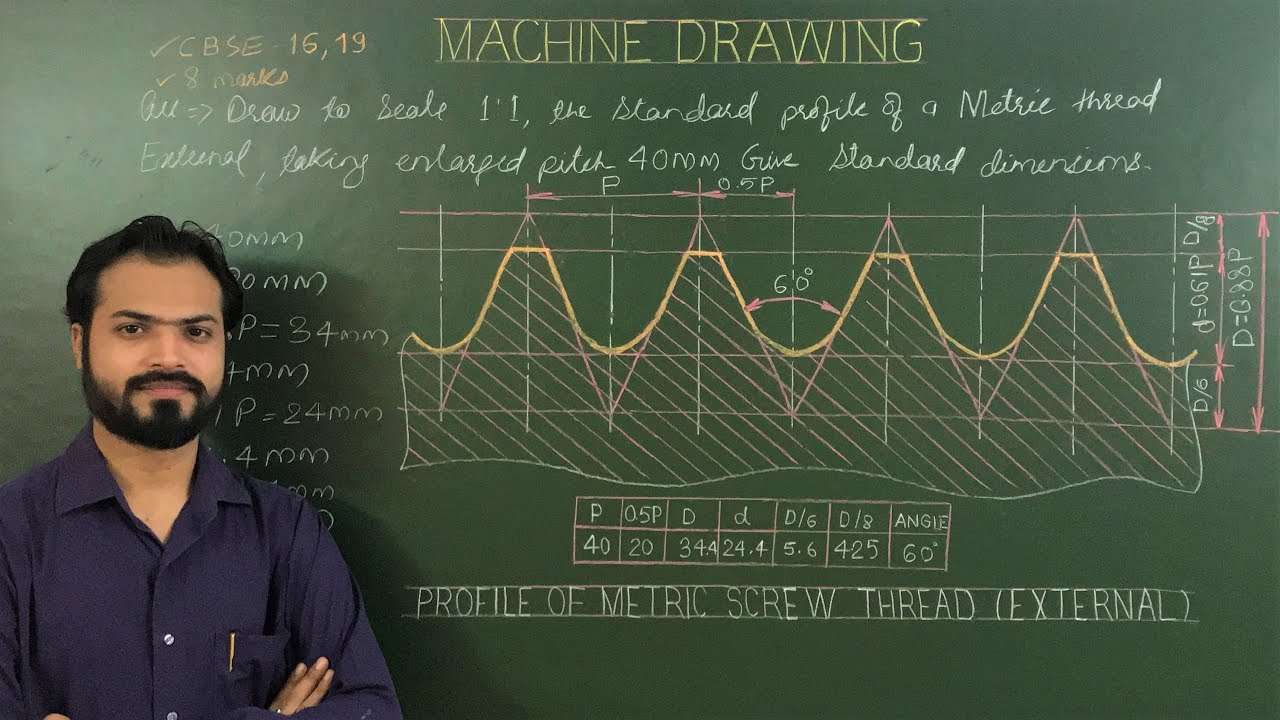 Metric Thread Or Profile Of Metric Thread (External) In Machine Drawing (Part-5)
