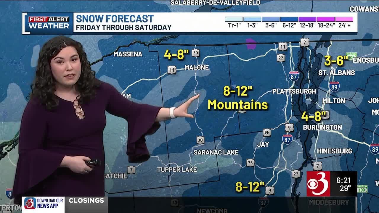 Heavy snow to impact Friday evening commute across Vermont and New York