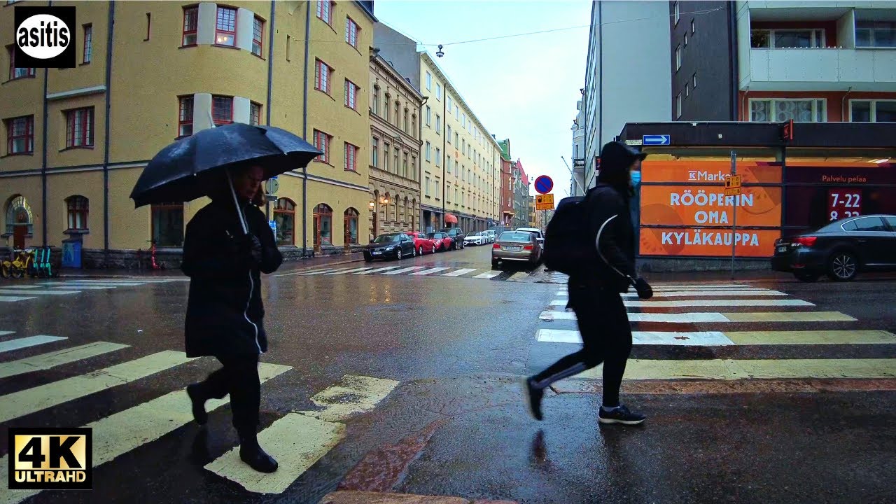 Morning Rain Walk in Helsinki Finland - Punavuori to Kruununhaka ( 11 May 2022 )