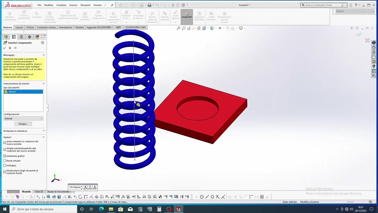 Solidworks:  animazione di una molla