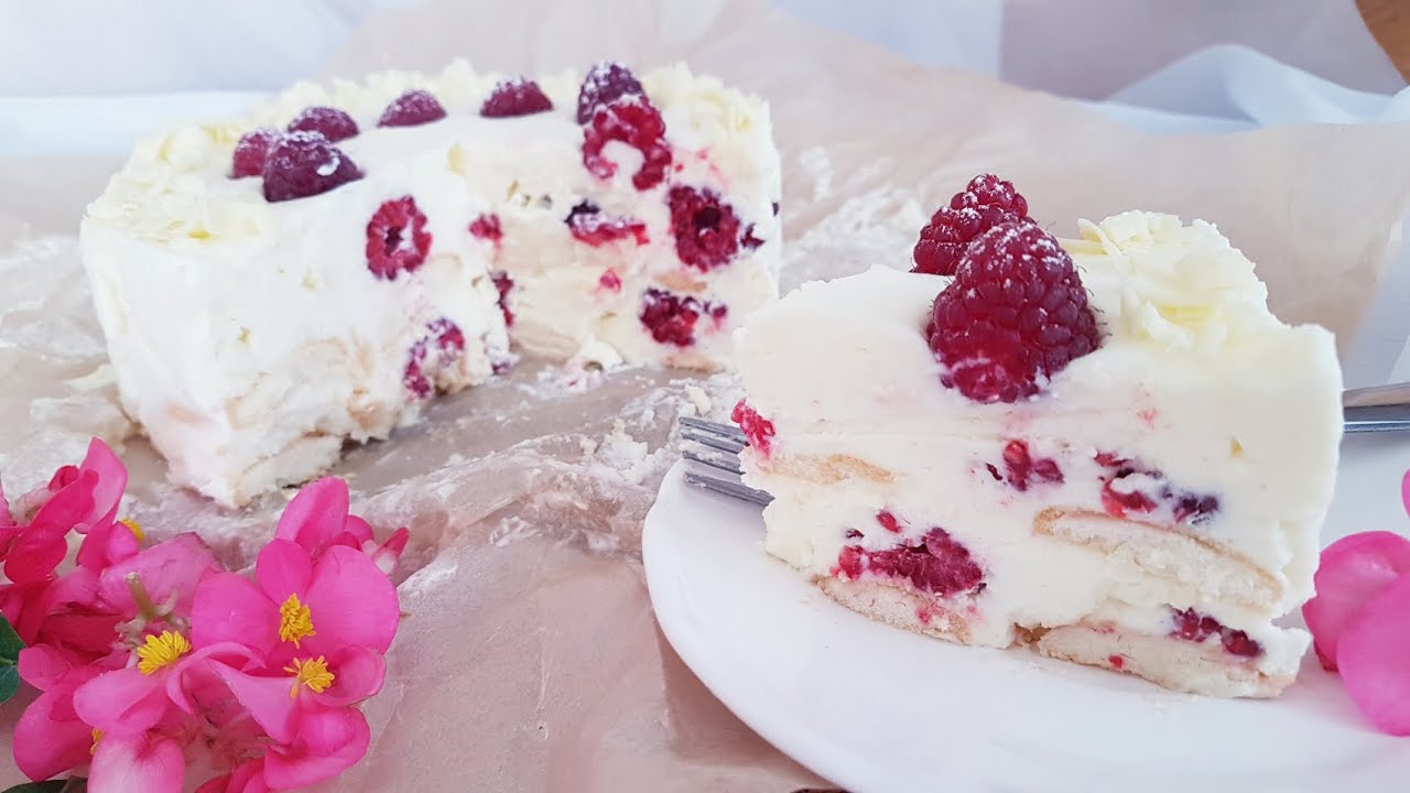 Tort bez pieczenia z malinami i białą czekoladą🍰
