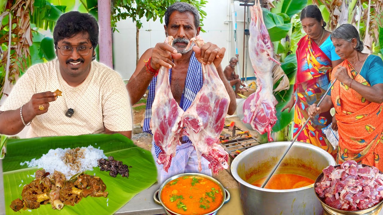 Tasty MUTTON FEAST..!! Mutton Curry Recipe | South Indian Village Style Goat cooking