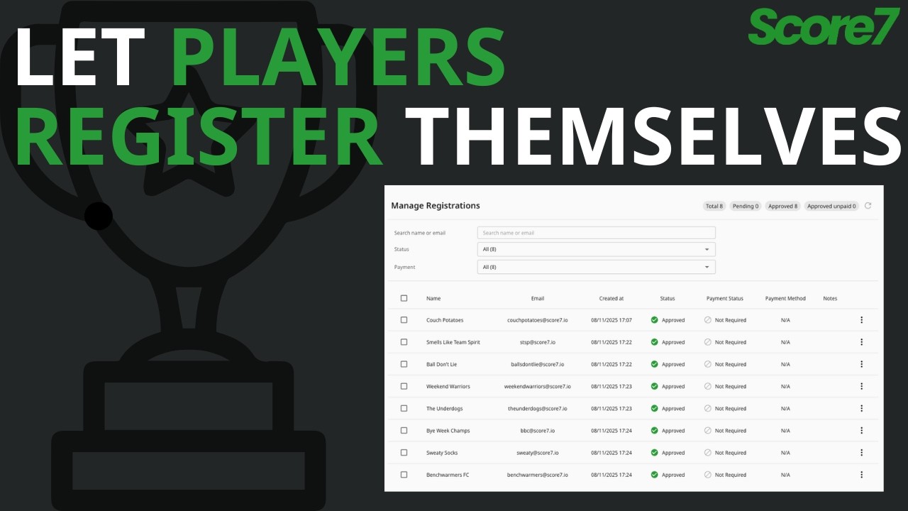 How to Let Players Register Themselves in Your Tournaments (Score7 Step-by-Step Guide)