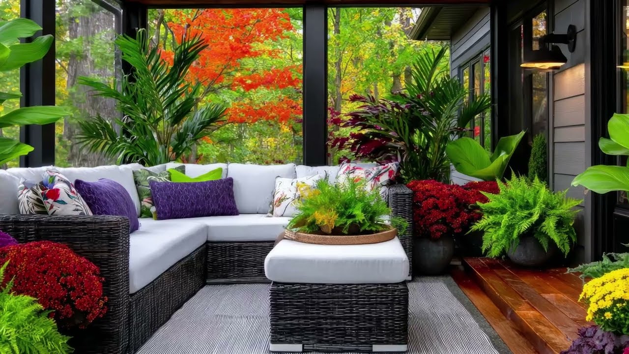 Screened In Porch Ideas with Fall Decor, Cozy Furniture, and All-Season Comfort