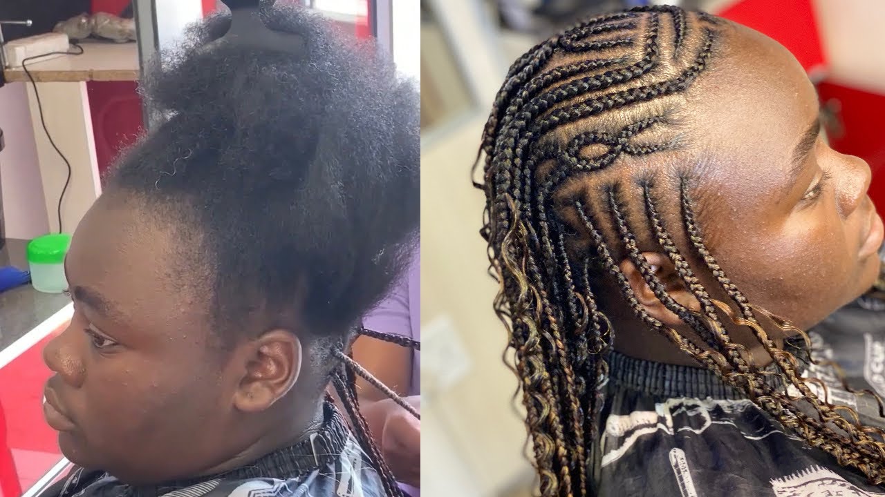 BEAUTIFUL CORNROW BRAIDS WITH SINGLES AT THE BACK 