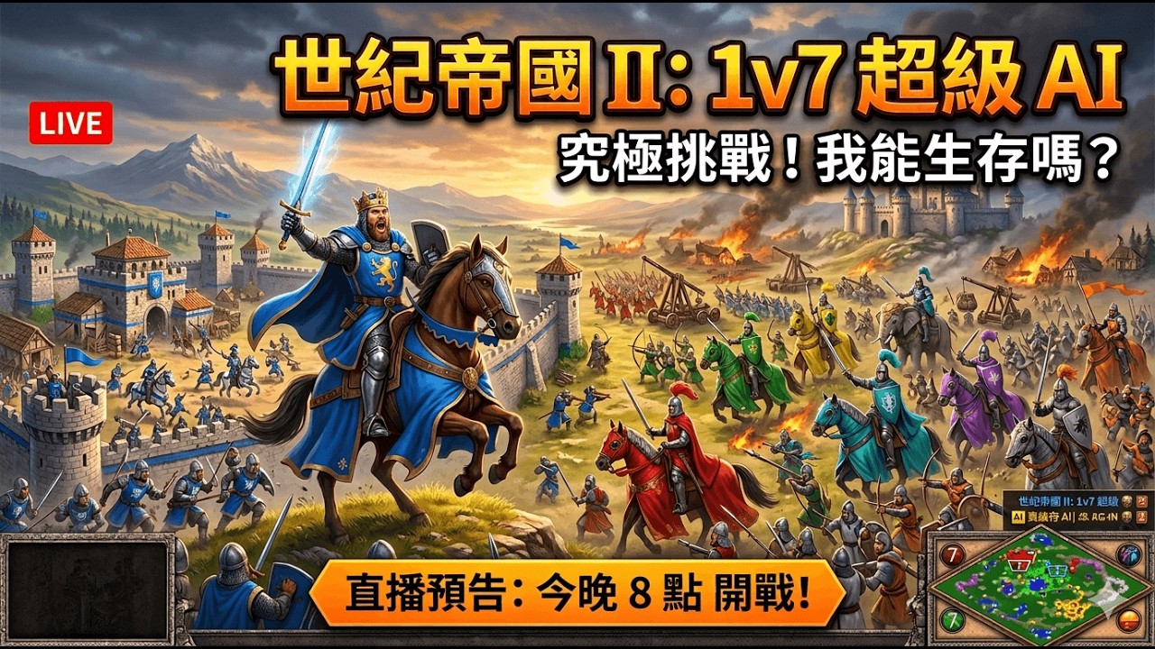 1V7 世紀帝國2 決定版 變態AOE2 AI vs 7位超虐玩家 又是歡愉的一天