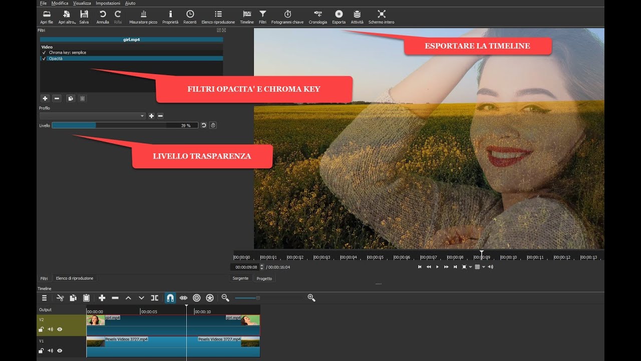 Come aggiungere un video semitrasparente sopra un altro con Openshot e Shotcut