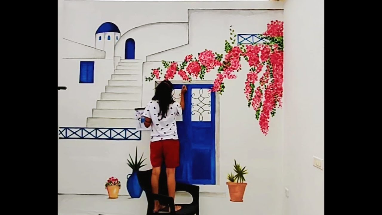 Time-Lapse Santorini Greece Terrace Wall Painting by Kuhu Jain - The Bohemian Dot