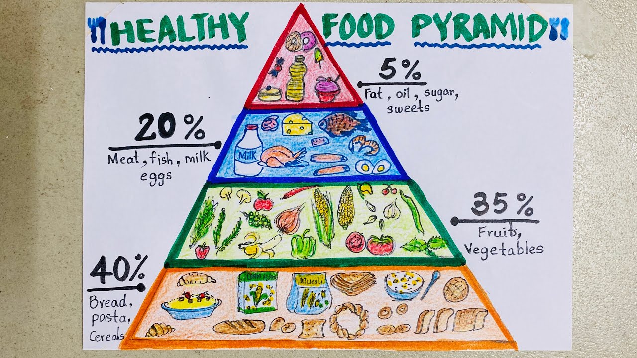 Nutrition healthy eating food pyramid easy drawing for kids science school project