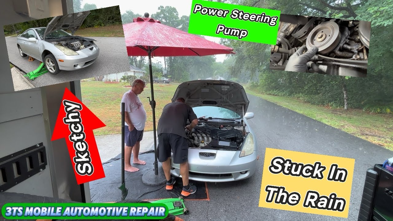 How to | 2000 Toyota Celica Power Steering Pump Replacement | While In The Rain |