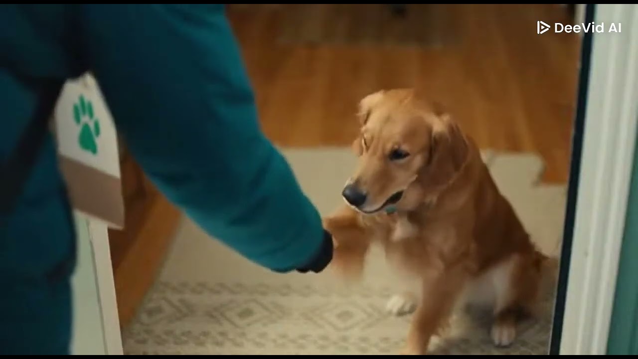 Nice delivery guy gives the owners dog a treat