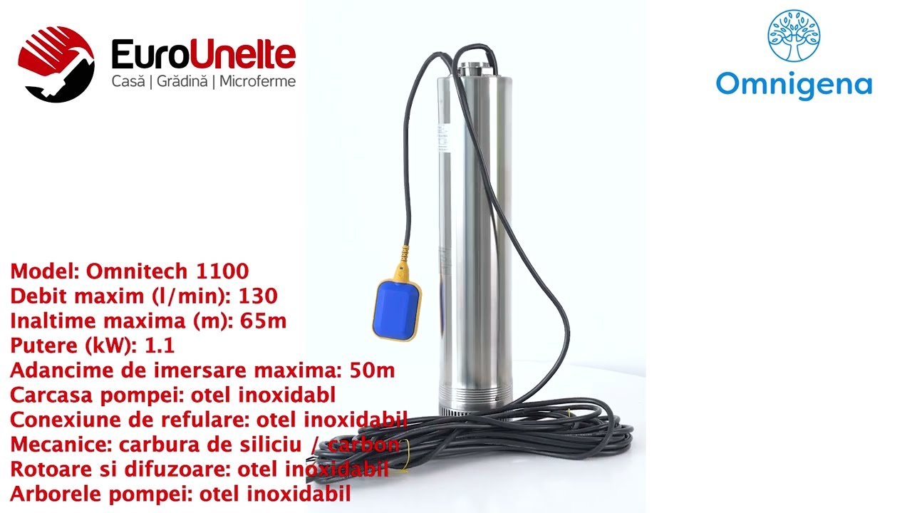 POMPA SUBMERSIBILA OMNIGENA OMNITECH 1100-5, 230V, 1.1KW, DEBIT 130L/MIN, H REFULARE 65M