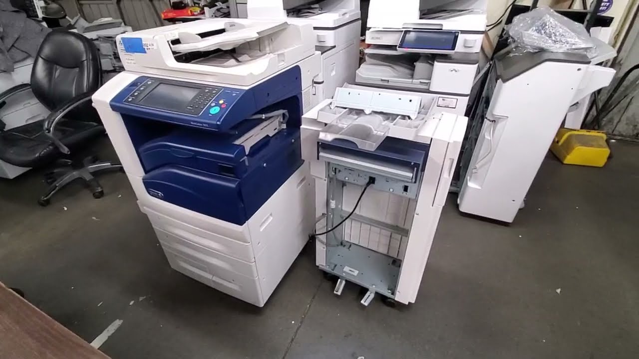 Как прикрепить и подключить финишер к копировальному аппарату Xerox