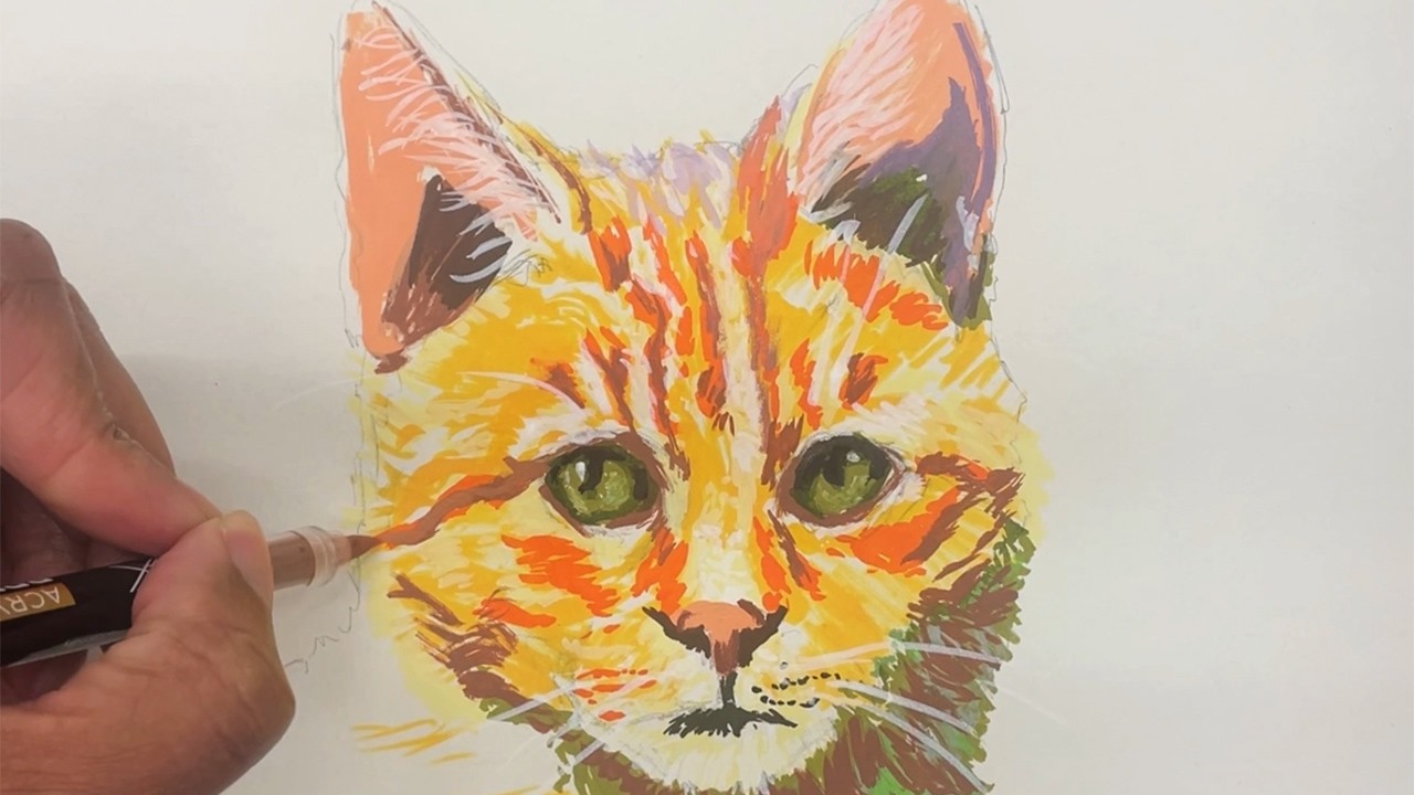 Illustrating a Cat with Acrylic Markers Timelapse | Impressionist Inspired