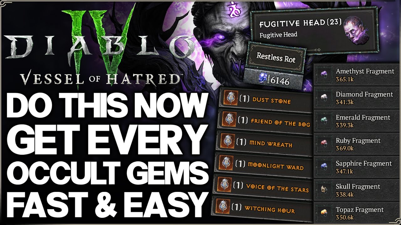 Diablo 4 - How to Get ALL Occult Gems Easy - Fastest Gem Fragments, Heads & Restless Rot Farm Guide!