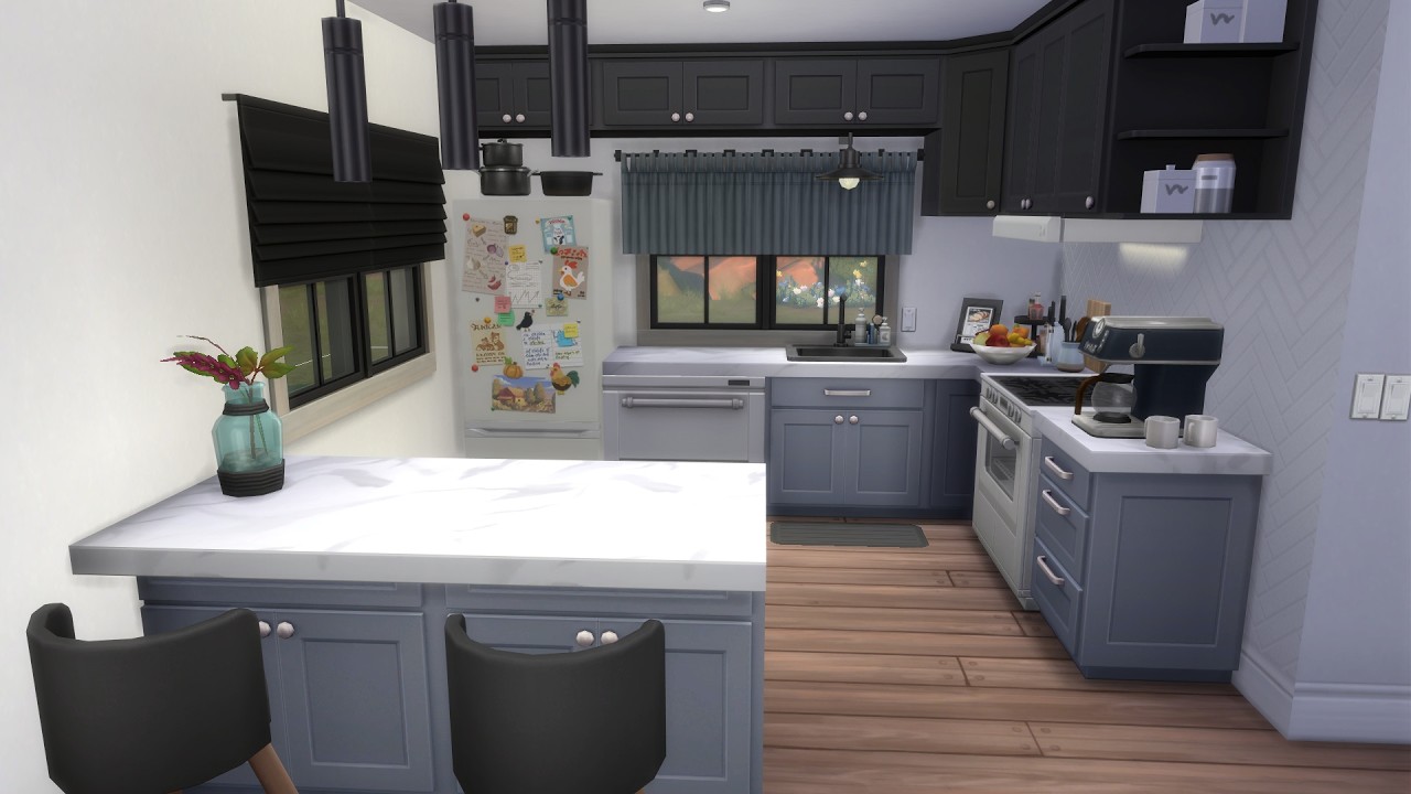 Sims 4 Speed Build | Stylish Blue & Black Kitchen Build Tutorial + Modern CC-Free Design