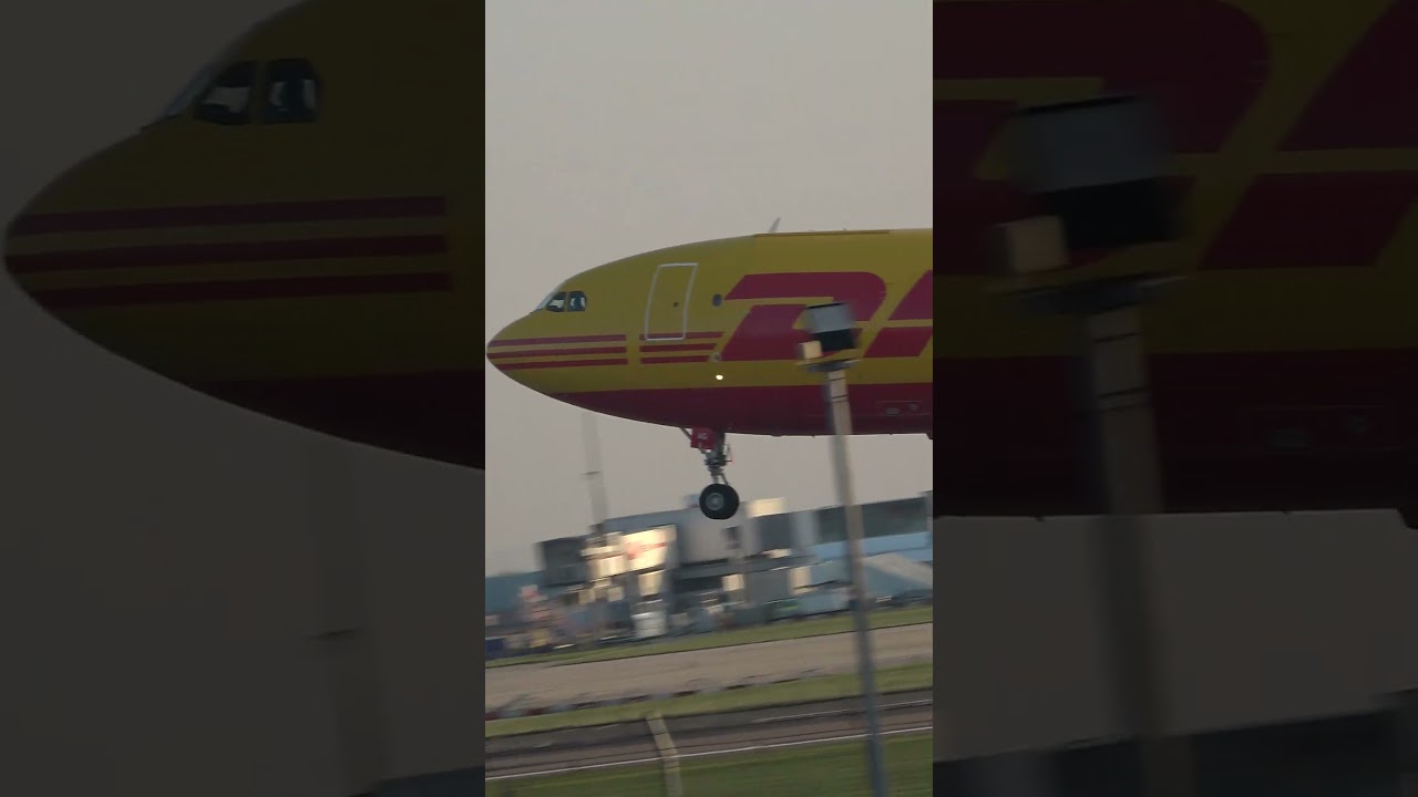 DHL Airbus A300 touches down with a tailstrike at LHR Runway 09L ✈️ #LHR #Aviation