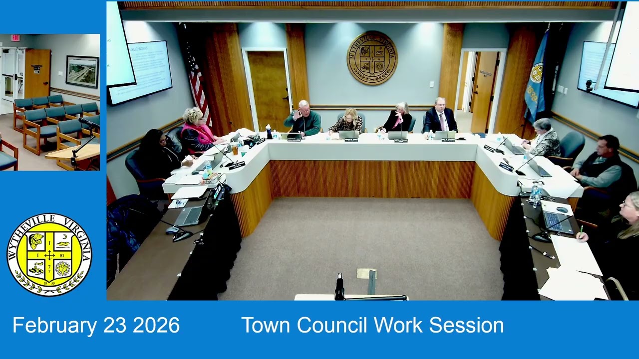 Wytheville Town Council Work Session - February 23, 2026, 5:00 p.m.
