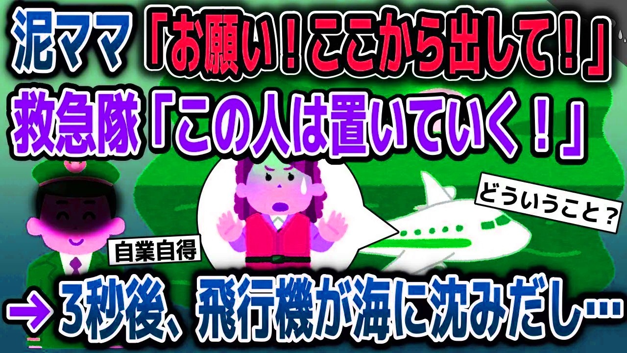 【スカッと総集編】緊急着水する飛行機で他人の救命胴衣を盗む泥ママ→「この人は置いていく！」無情にも泥ママが置き去りに。その行動の真相とは【2ch修羅場スレ】