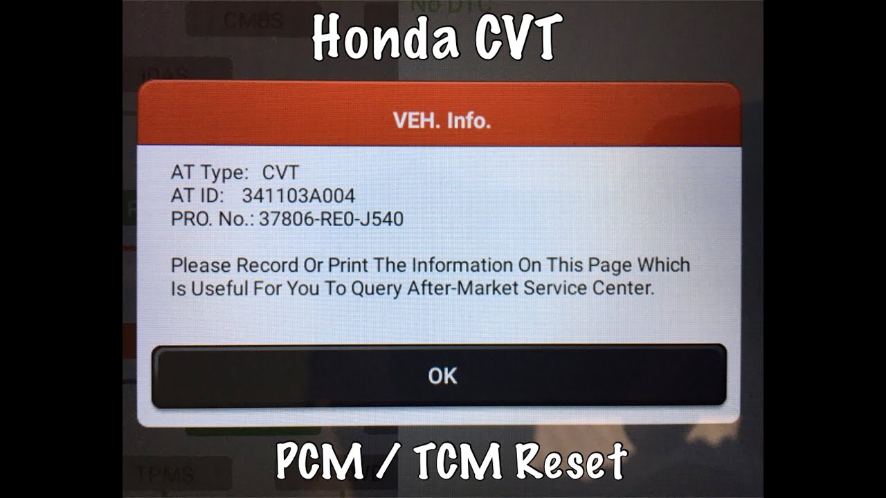 Honda Fit PCM/TCM CvT Reset