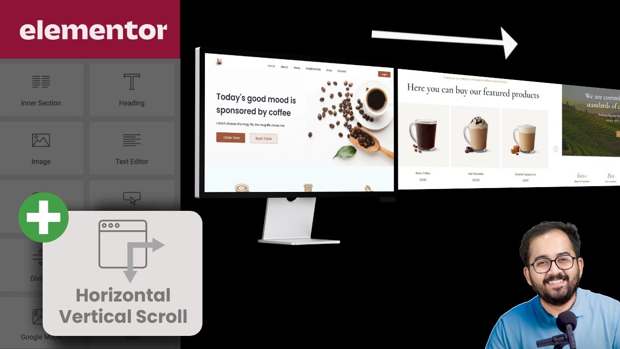 Сайт с горизонтальной и вертикальной прокруткой — Elementor GSAP