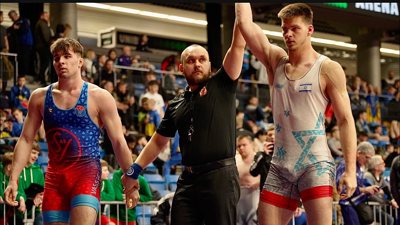 U20 Nikita Gubarets (ISR) vs Bence Veress (HUN) 97kg. Greco-roman men wrestling. B-cam-man