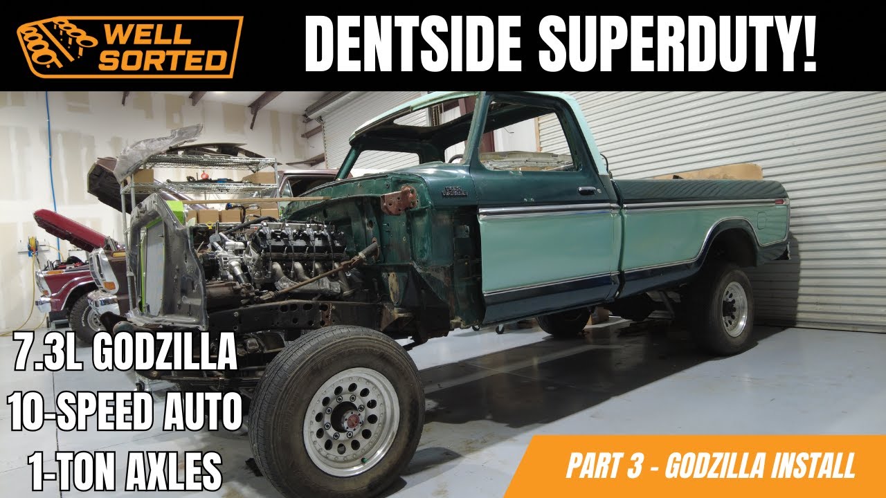 Installing the Godzilla 7.3L and 10R140 in our Dentside SuperDuty build!