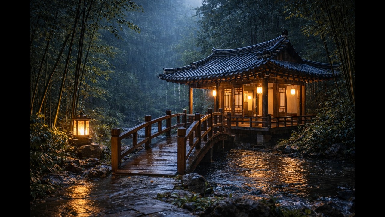 Rain & Thunder on Bamboo Forest Pavilion | 3 Hours Thunderstorm Sounds for Sleep & Relaxation