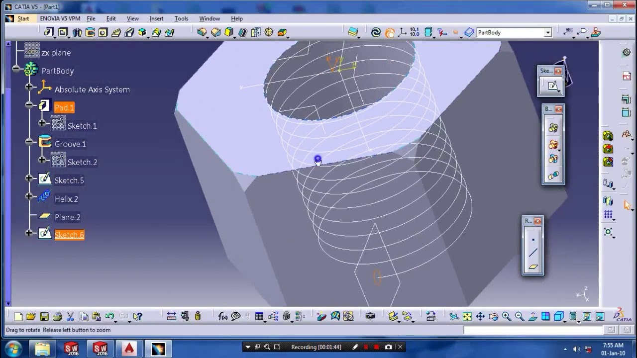 #Internal helical thread in CATIA V4_V5_V6
