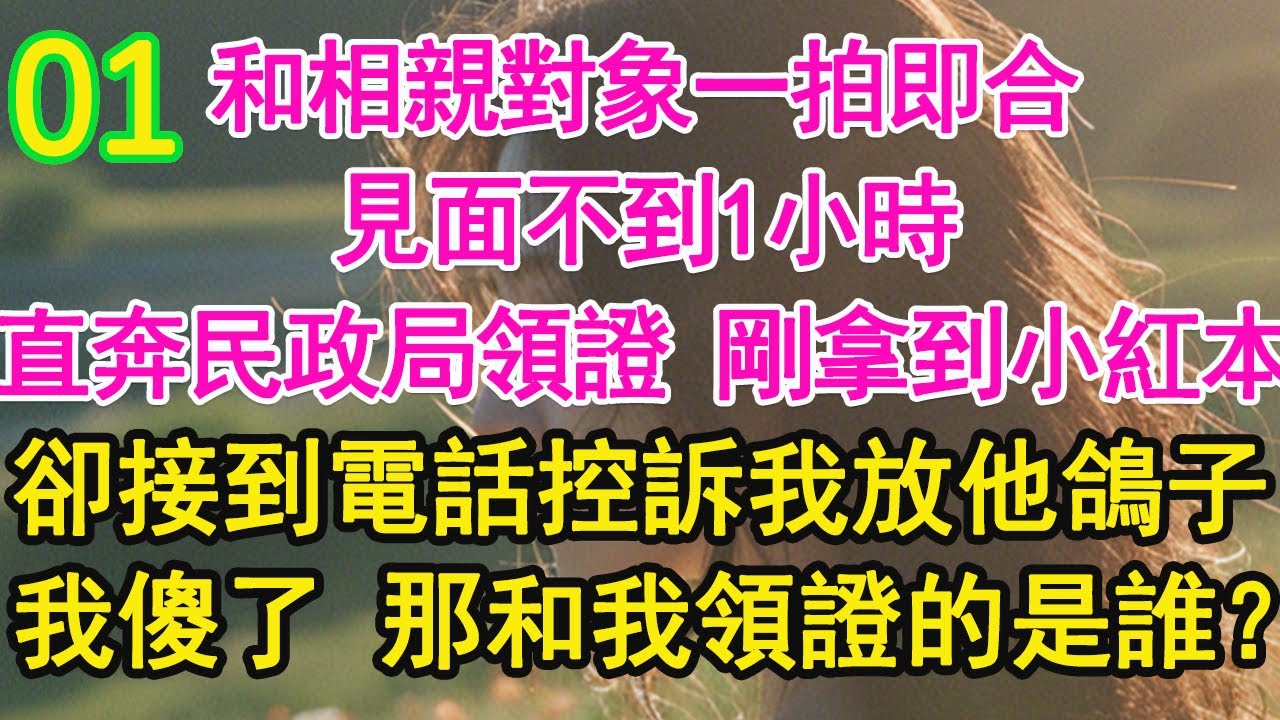 01！！和相親對象一拍即合，見面不到1小時，直奔民政局領證 剛拿到小紅本，卻接到電話控訴我放他鴿子，我傻了 那和我領證的是誰？【琉璃】【甜寵】【霸總】