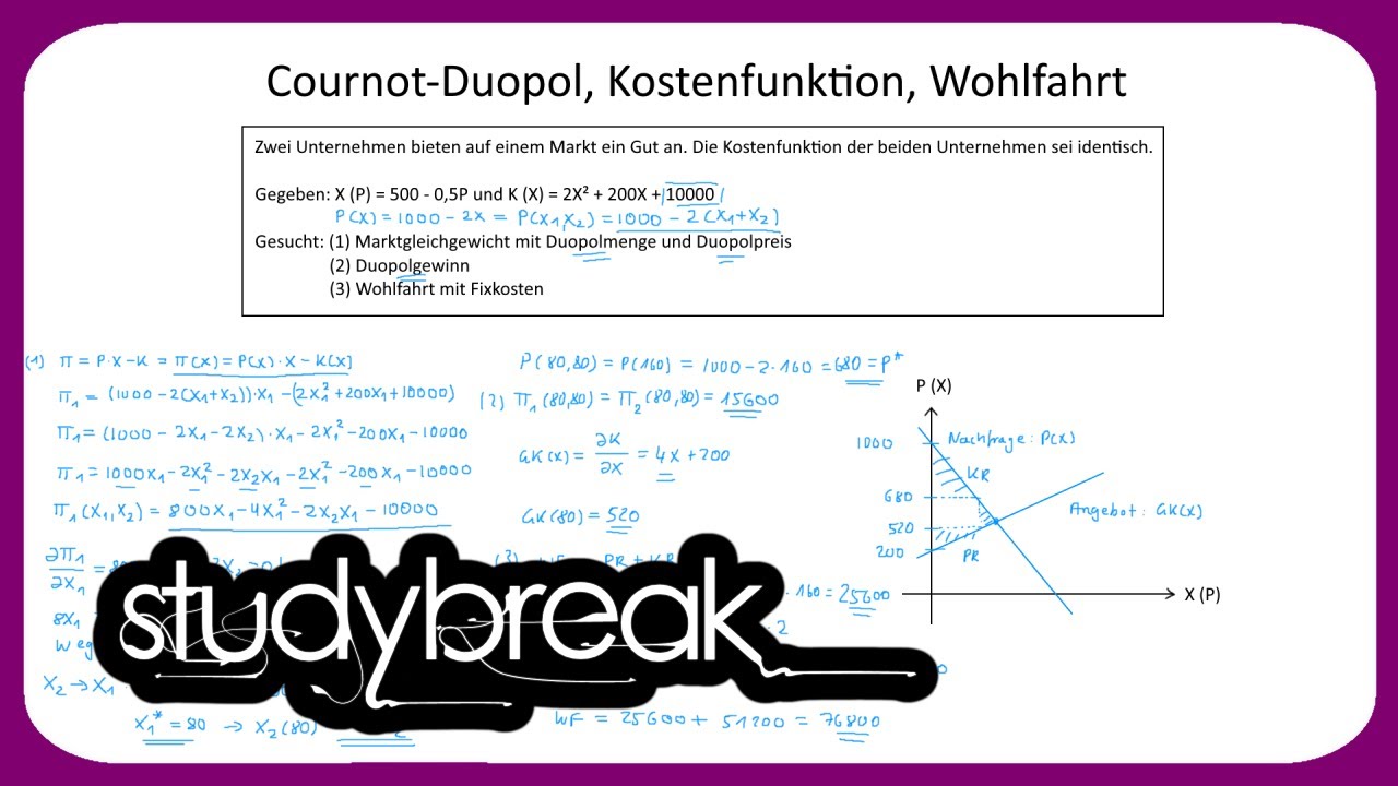 Cournot-Duopol, Kostenfunktion, Wohlfahrt | Preistheorie