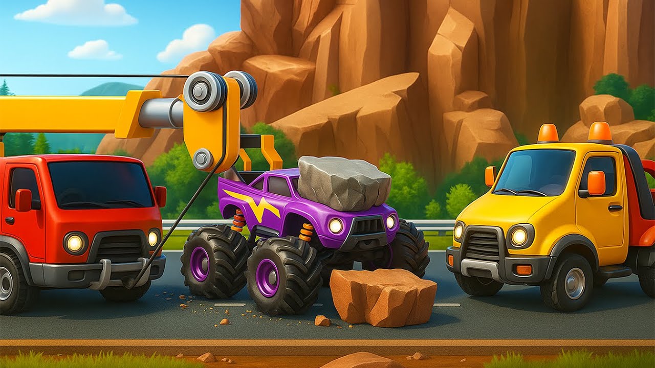 Tow Truck and Crane in Action: Saving the Monster Truck from a Jam! | Vehicle Animation 🛠️🚗