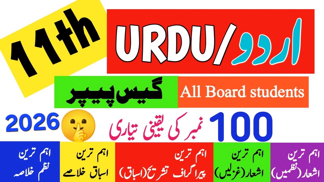 11th Class Urdu Solved Guess Paper 2026 | 1st Year Urdu Guess 2026 | Urdu Important Questions