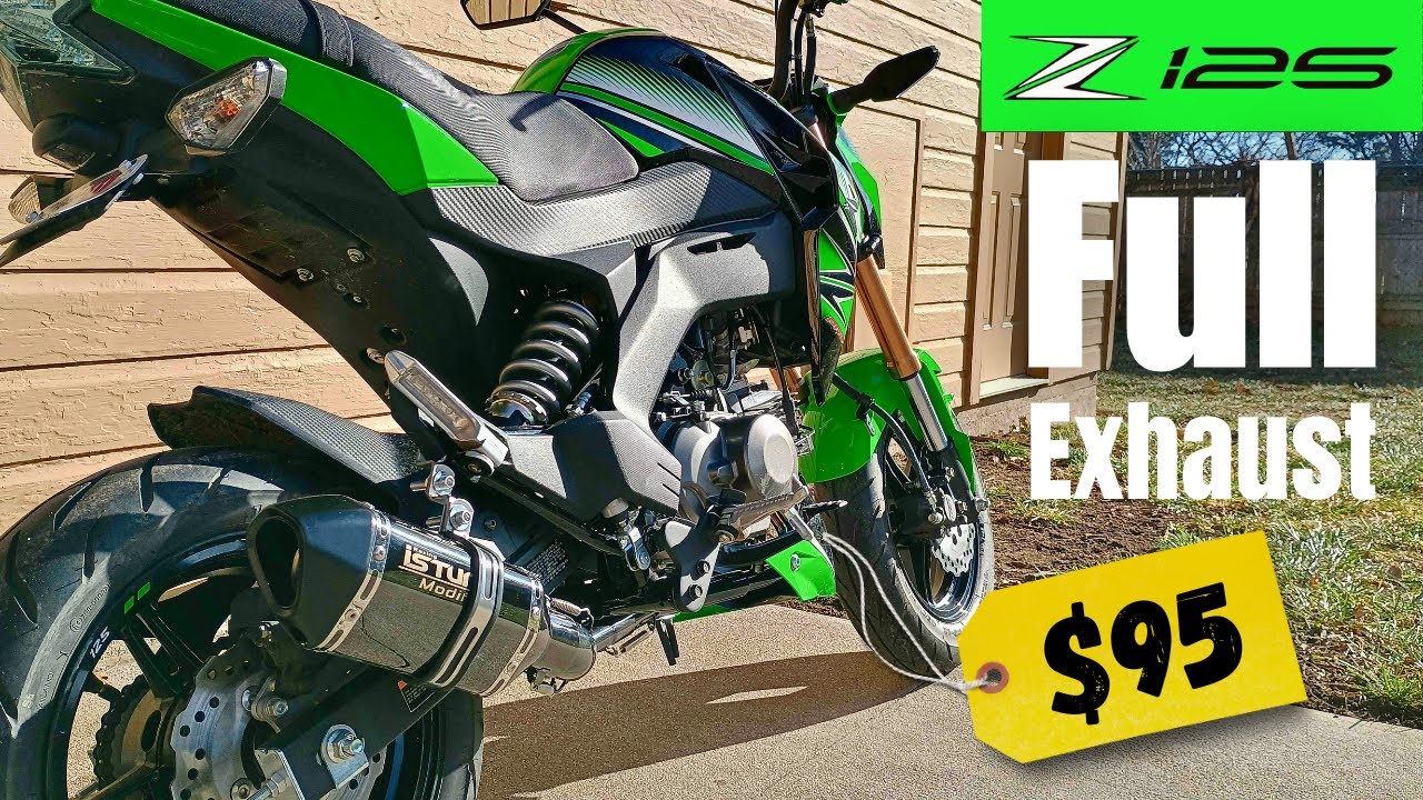 Выхлопная система для Kawasaki Z125 Pro: установка и звук. Цена: 95 долларов.
