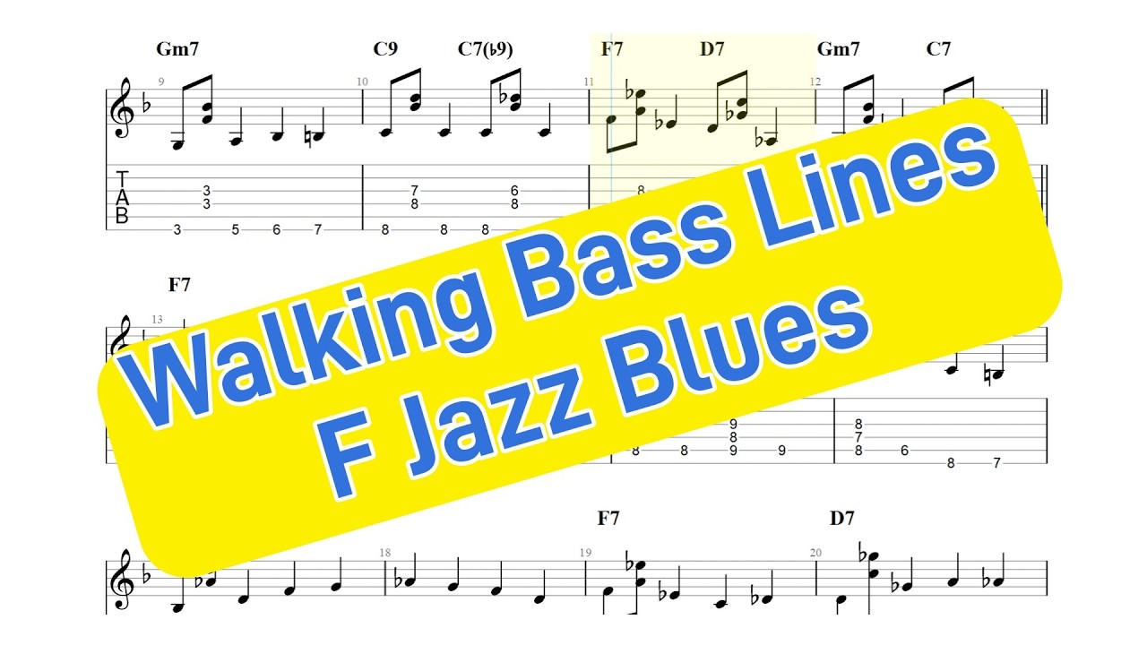 《 Guitar Exercise 342 》 Walking Bass Lines　F Jazz Blues　♩= 90　ウォーキングベース　F ジャズブルース　Sheet Music / TAB