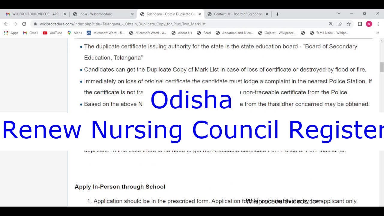 Odisha - Apply Online to Renew Registration with Nursing Council
