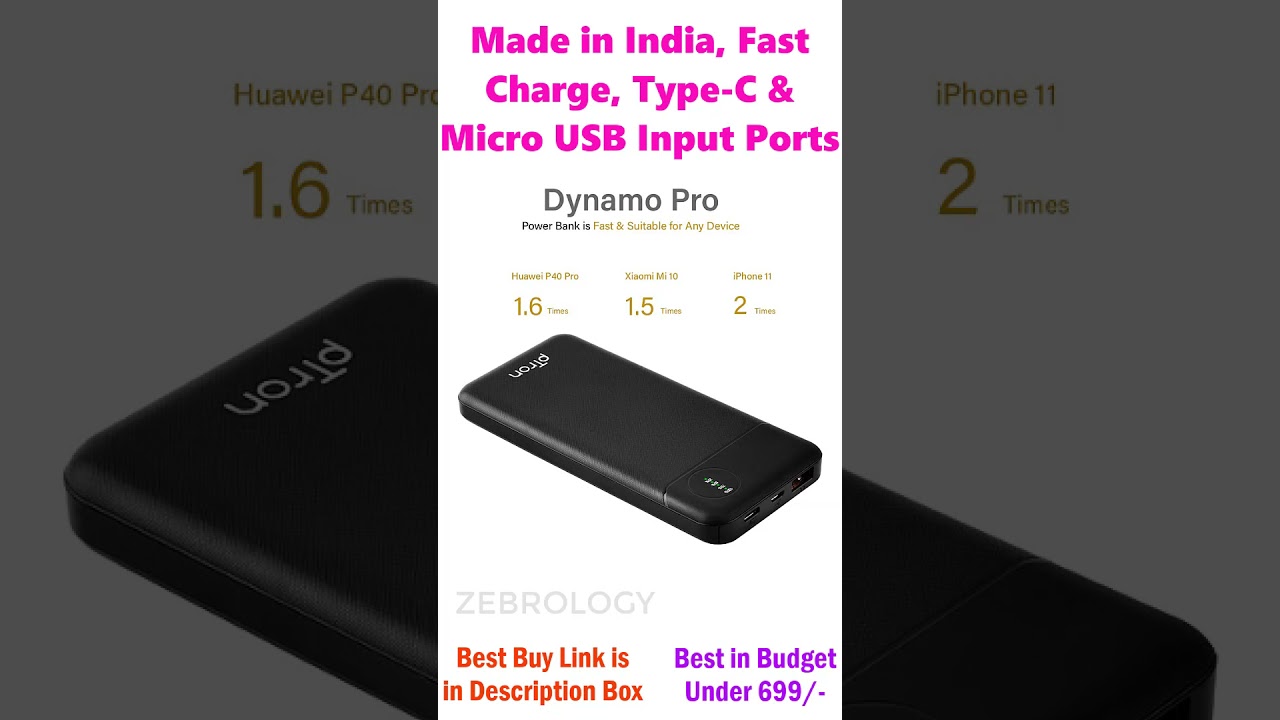pTron Dynamo Pro 10000mAh 18W QC3.0 PD Power Bank | Best powerbank in budget | #SHORTS
