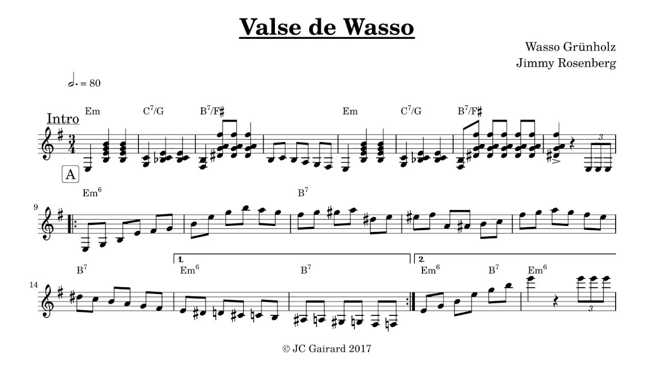 Valse de Wasso - Wasso Gr&uuml;nholz / Jimmy Rosenberg - Transcription