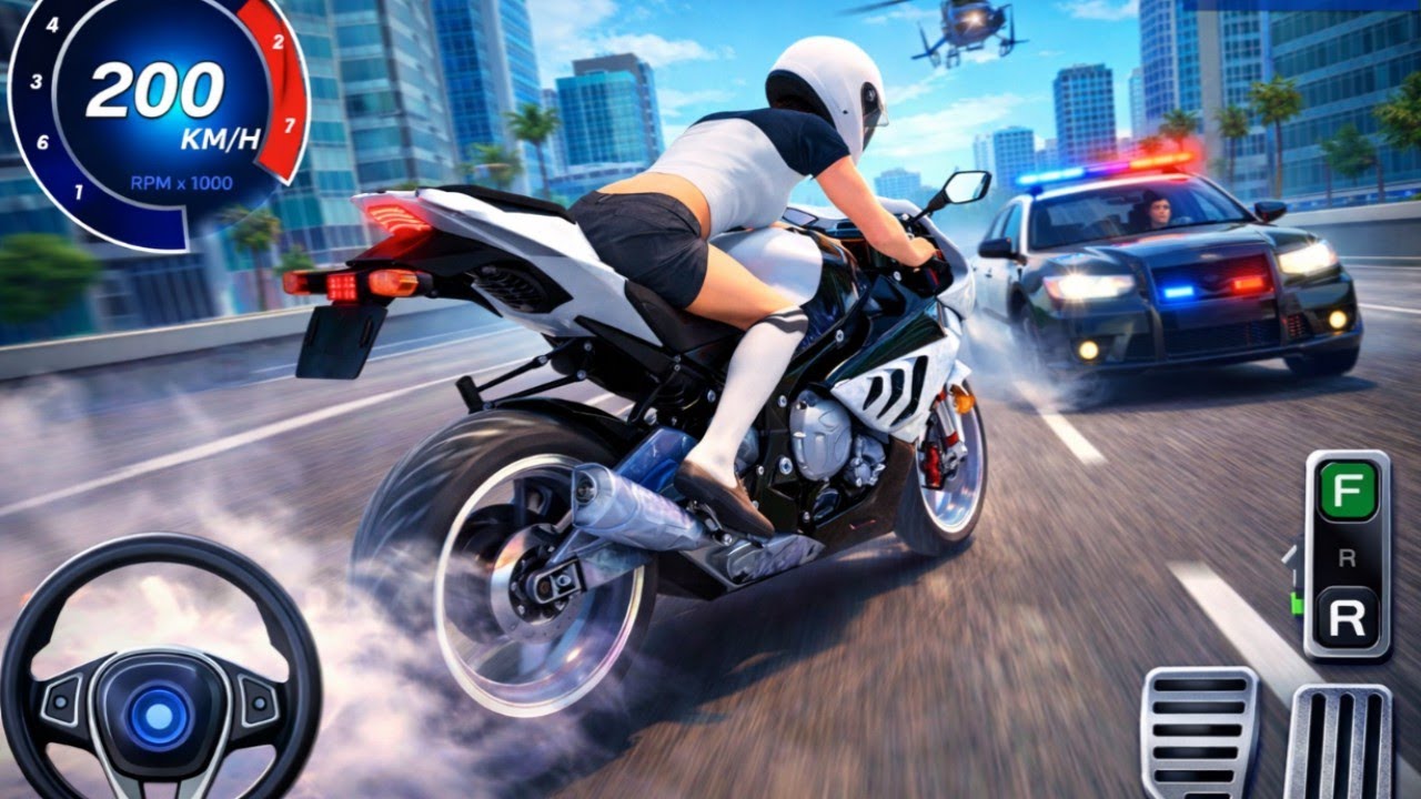 Real Moto Driving Escaping Police Racing Game 3D | Open World Racing Gameplay |Moto Stund In Highway