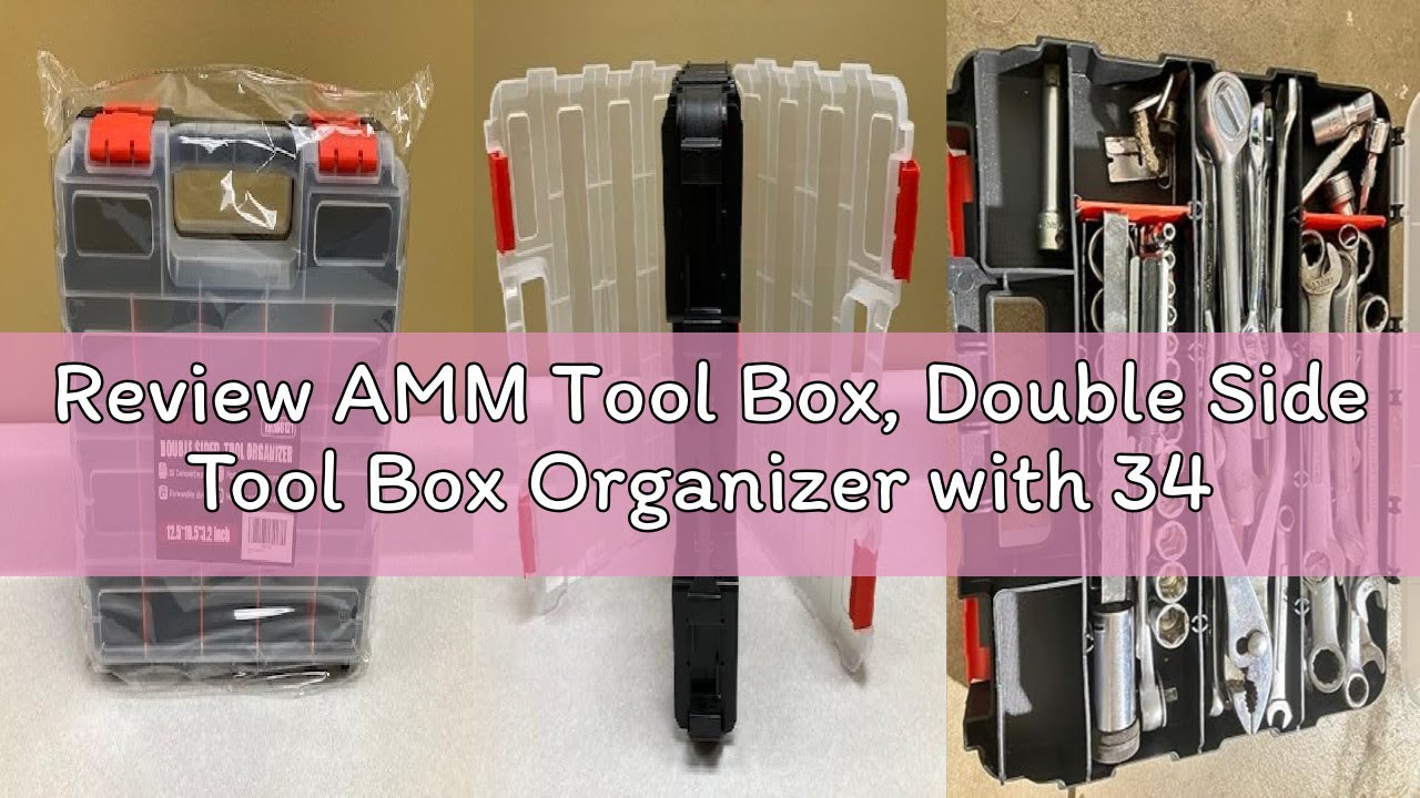 Review AMM Tool Box, Double Side Tool Box Organizer with 34 Compartments, Removable Dividers, Tackle