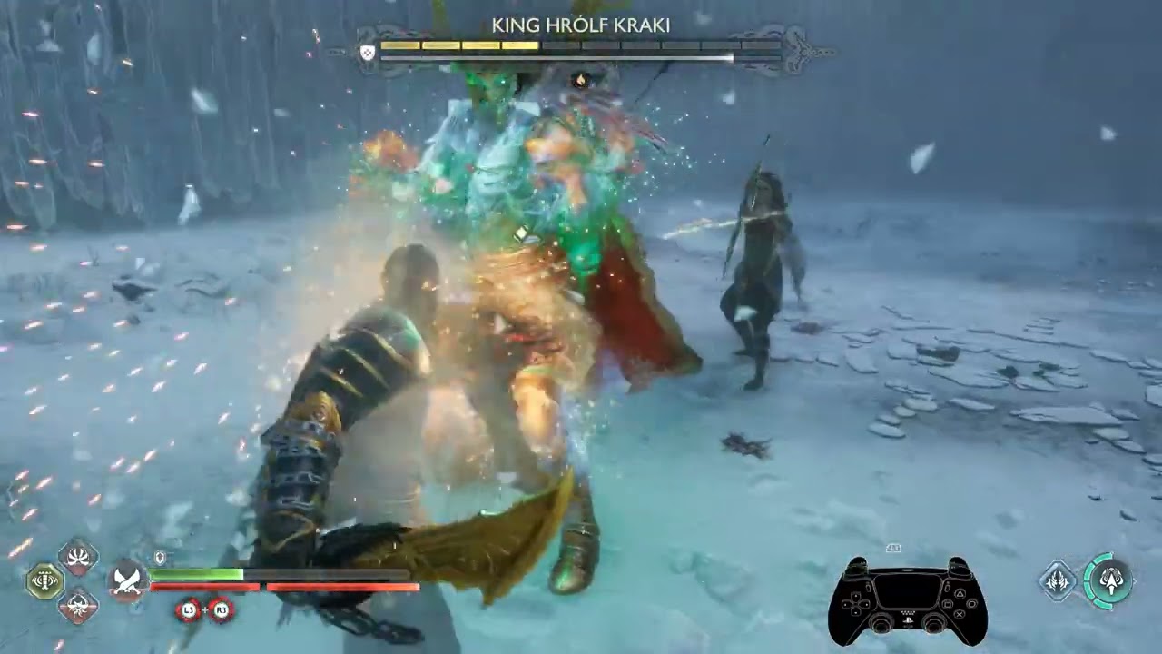 God of War: Ragnarök | Beating Berserker King Hrolf with Dark Odyssey skin | Controller Shown.